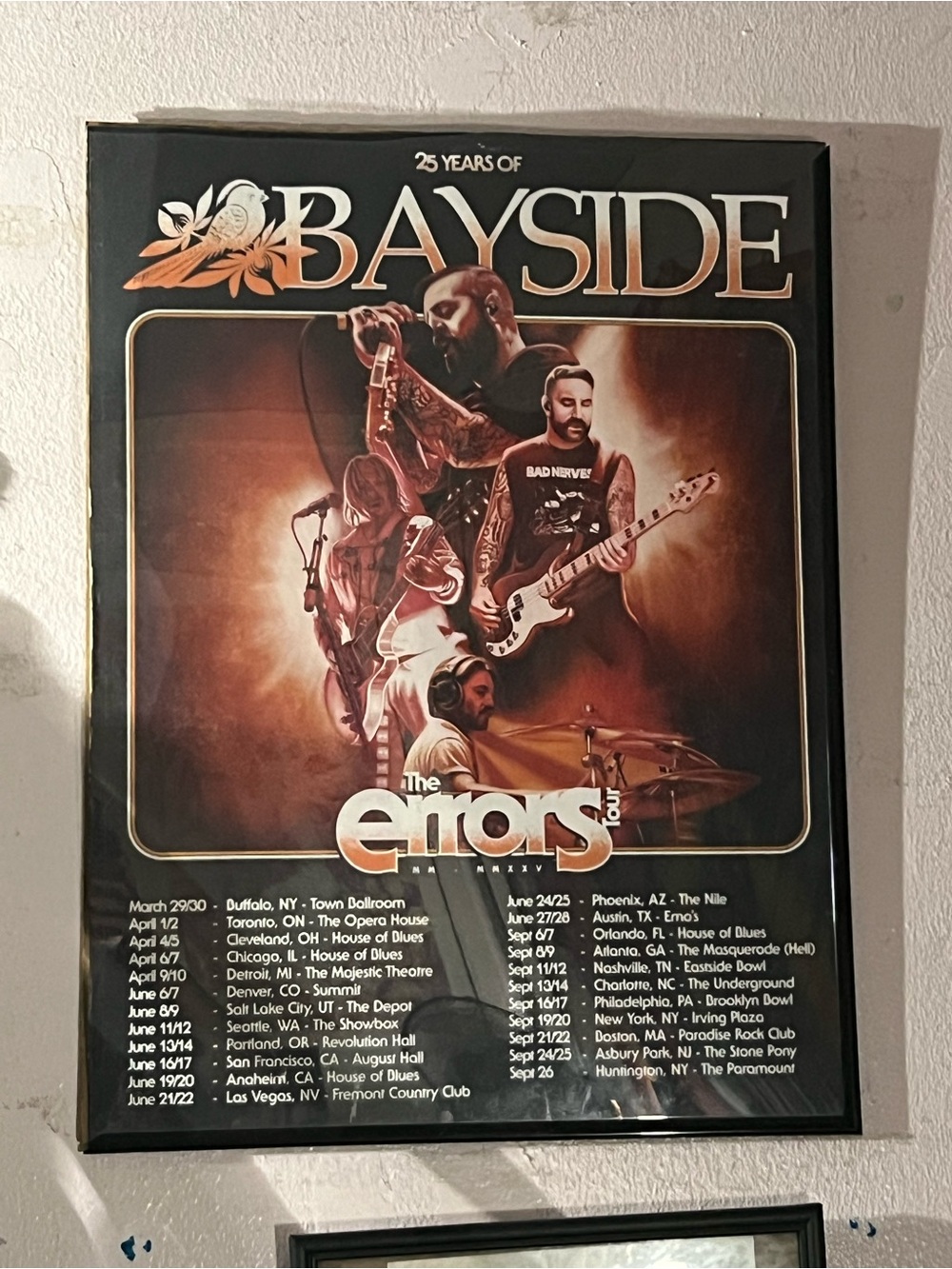 Bayside Band 25 Years of The Errors Tour Poster NEW